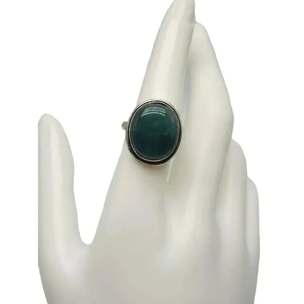 Silver Plated Green Spinel Cabochon Dome Ring Size 8.25 Vintage